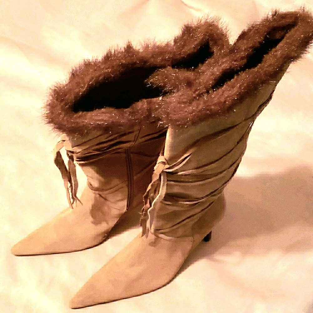 Steve Madden Tan Faux-Fur Trim Heeled Boots